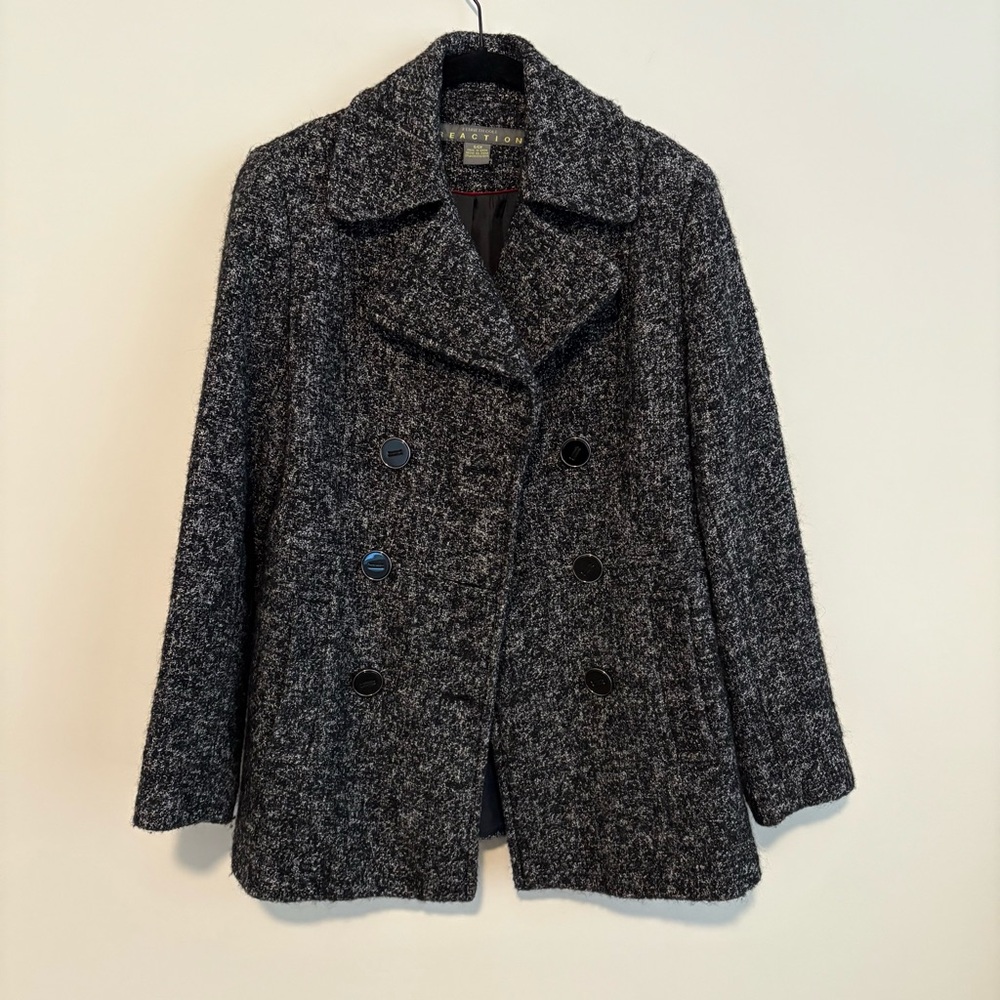 Kenneth Cole Reaction Charcoal Tweed Pea Coat
